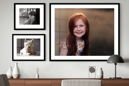 Three Photos Mounted in Picture Frames Hanging on Wall